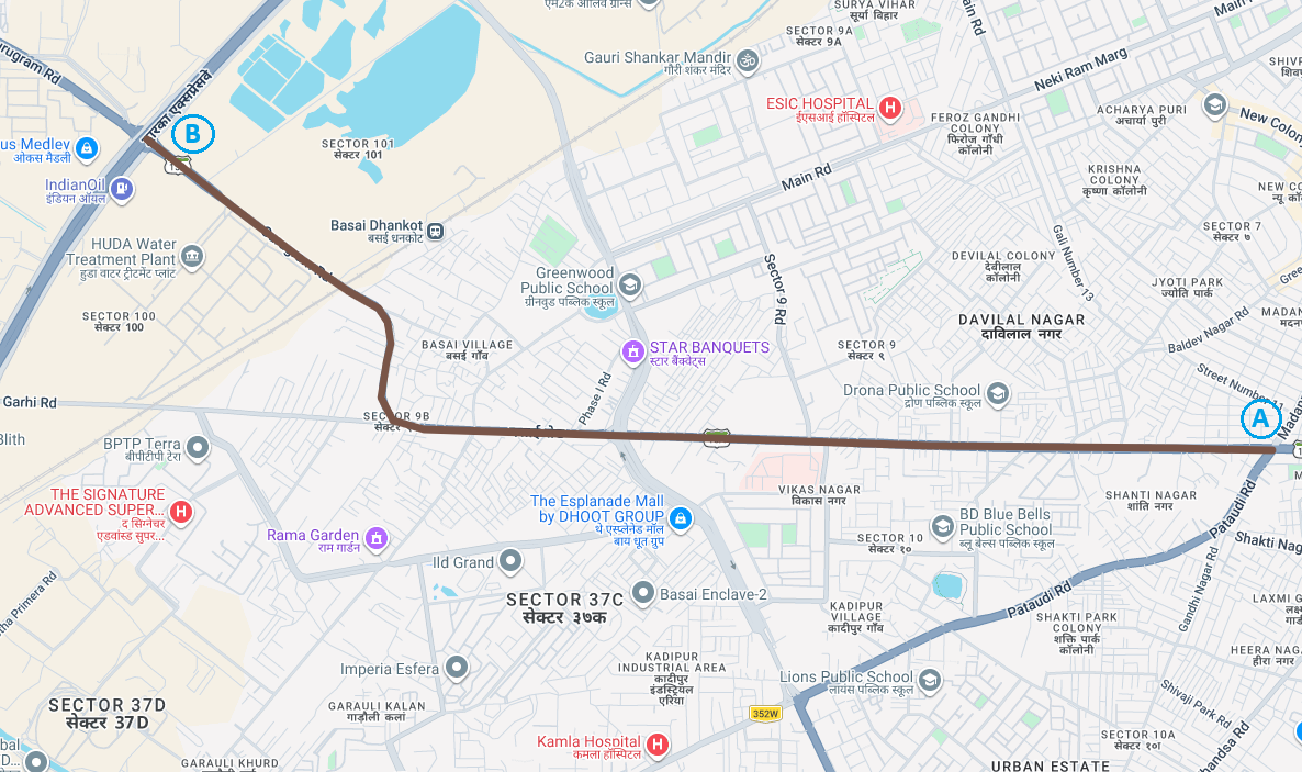 Kadipur Chowk to Dwarka Exp. Way - 4.92KM